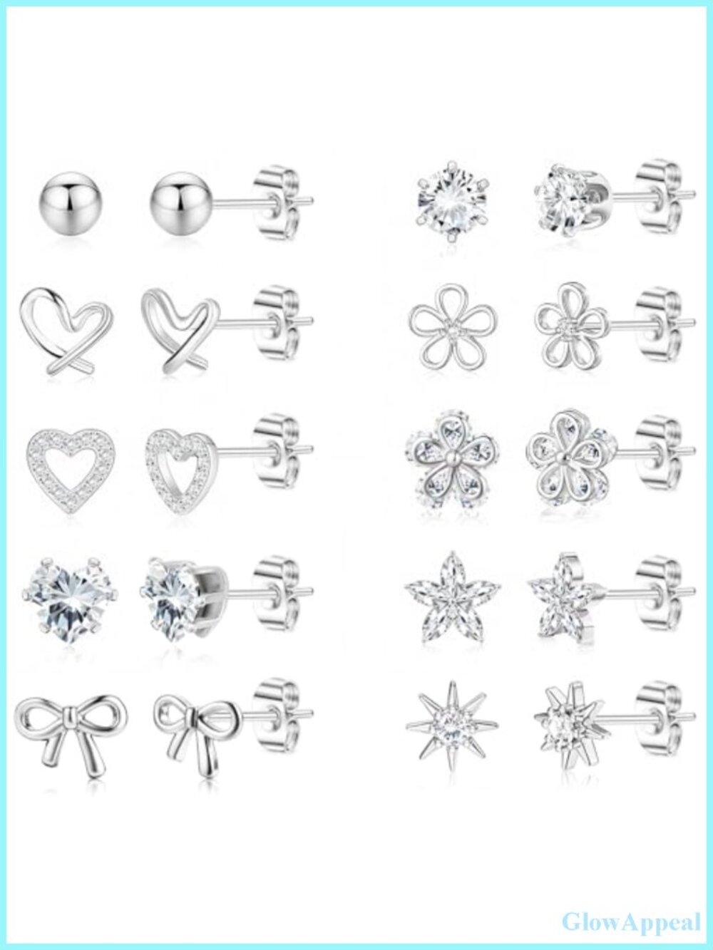 10 Pair Stud Earring Set, 316L Stainless Steel Hypoallergenic Earrings for